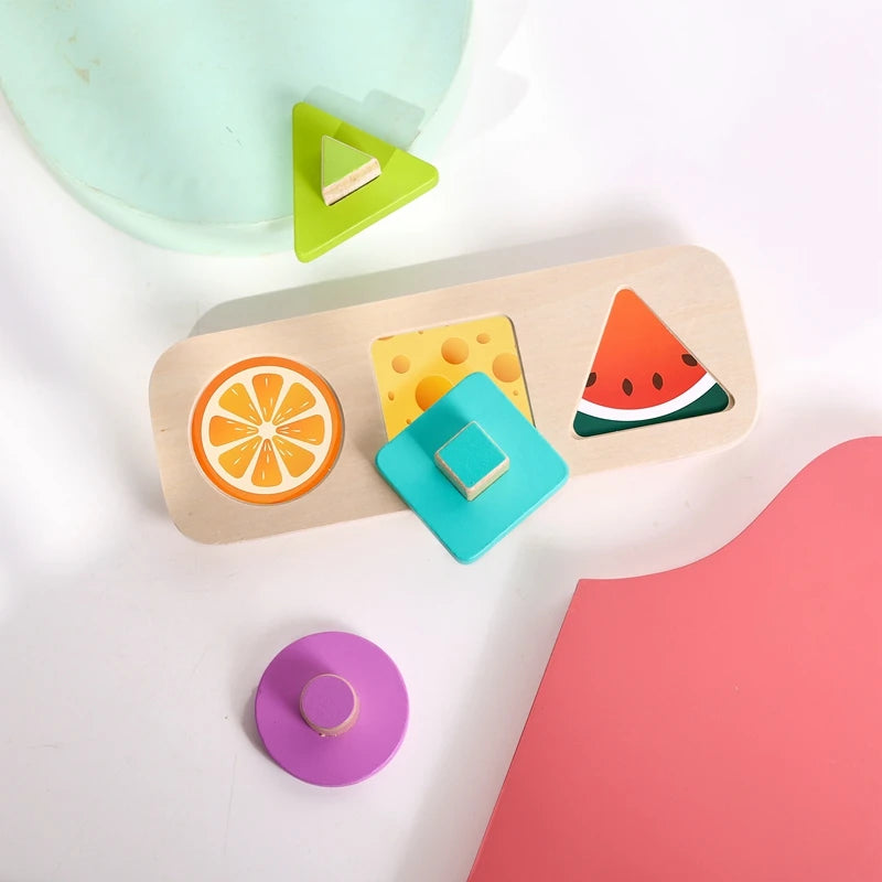 Montessori brinquedos para bebês de madeira dos desenhos animados frutas agarrando placa forma cor frutas cognição brinquedo do bebê educação precoce jogo puzzle