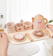 Conjunto de chá da tarde brinquedo de madeira fingir jogar comida aprendizagem role play jogo cedo brinquedos educativos para crianças meninas meninos crianças presentes