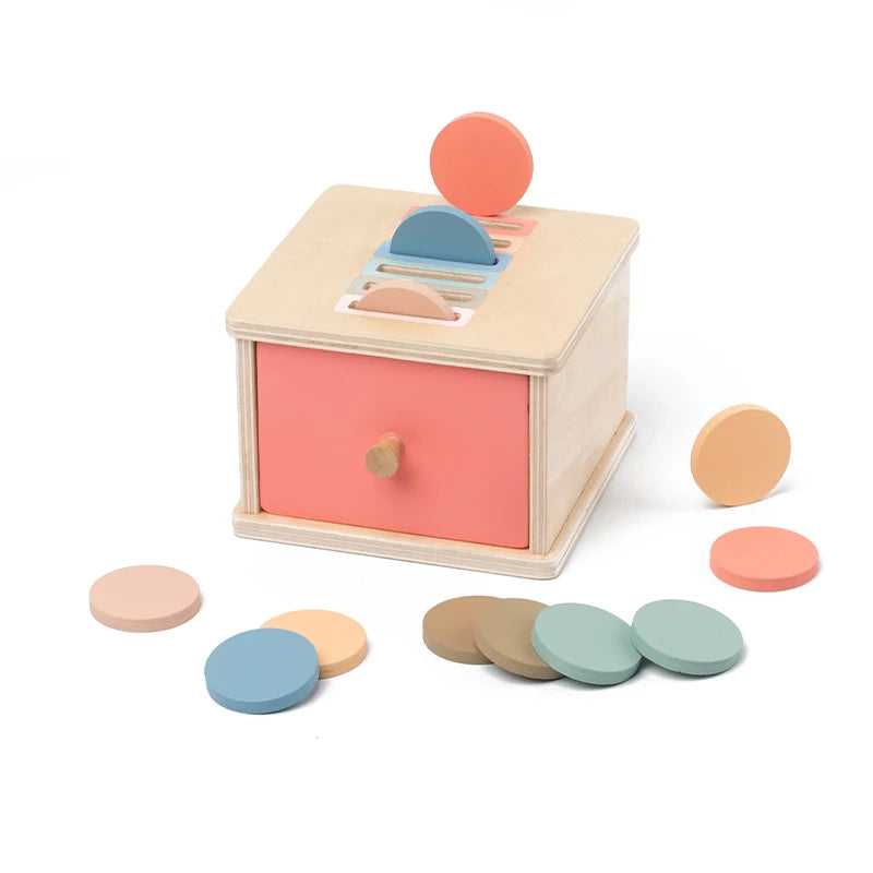 Caixa permanente de objeto de bebê montessori, brinquedo de madeira, forma de classificação de cores, caixa de correspondência, bola de moeda, caixa sensorial, habilidades motoras finas para