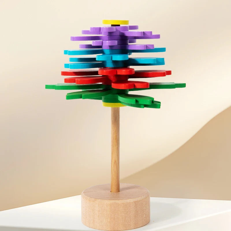 Flor rotativa de madeira para aliviar o estresse, vara para aliviar a ansiedade e o estresse, artefato educacional sensorial, brinquedo de descompressão, presentes