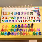 Brinquedo Educativo de Madeira Montessori - Tabuleiro Letras e Números