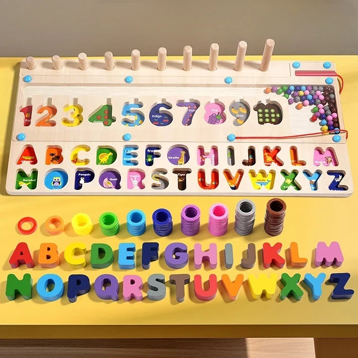 Brinquedo Educativo de Madeira Montessori - Tabuleiro Letras e Números