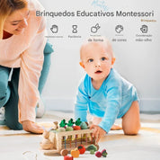 Brinquedo Educativo de Madeira Montessori Cenoura Carrinho de Puxar
