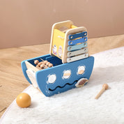 Navio Musical de Madeira Brinquedo Montessori 5 em 1