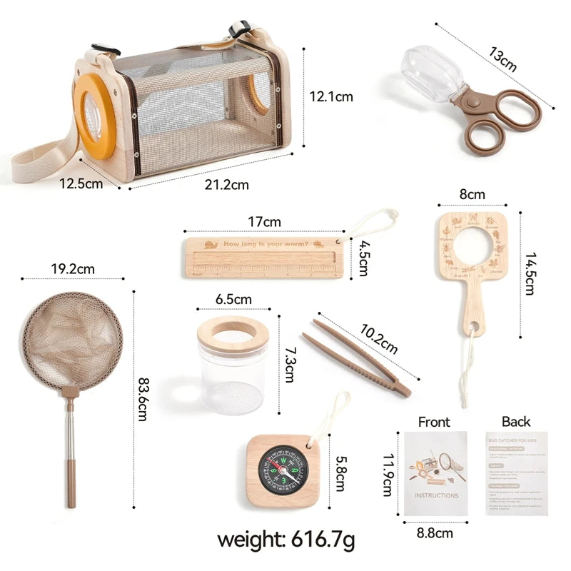 Kdis Outdoor Exploration Set Insects Plants Observation Box Wooden Cognitive Magnifying Glass Natural Forest Adventure Toys Gift