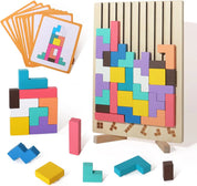 Blocos de Madeira Educativos 3D - Desafios Mentais Infantis Tetris