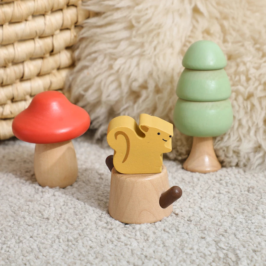 Bebê montessori brinquedos de madeira dos desenhos animados floresta, cogumelo, esquilo rotação parafuso brinquedo brinquedos para crianças dedo precoce movimento fino