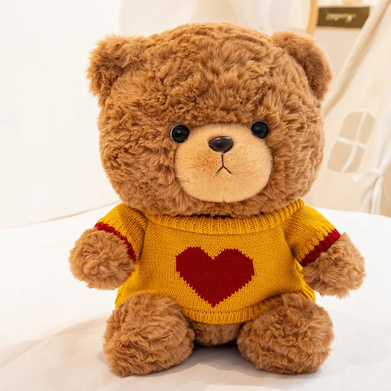 23cm urso de pelúcia brinquedo de pelúcia bonito com capuz suéteres urso boneca de pelúcia jumper urso de pelúcia brinquedos macios decoração para casa aniversário crianças presente