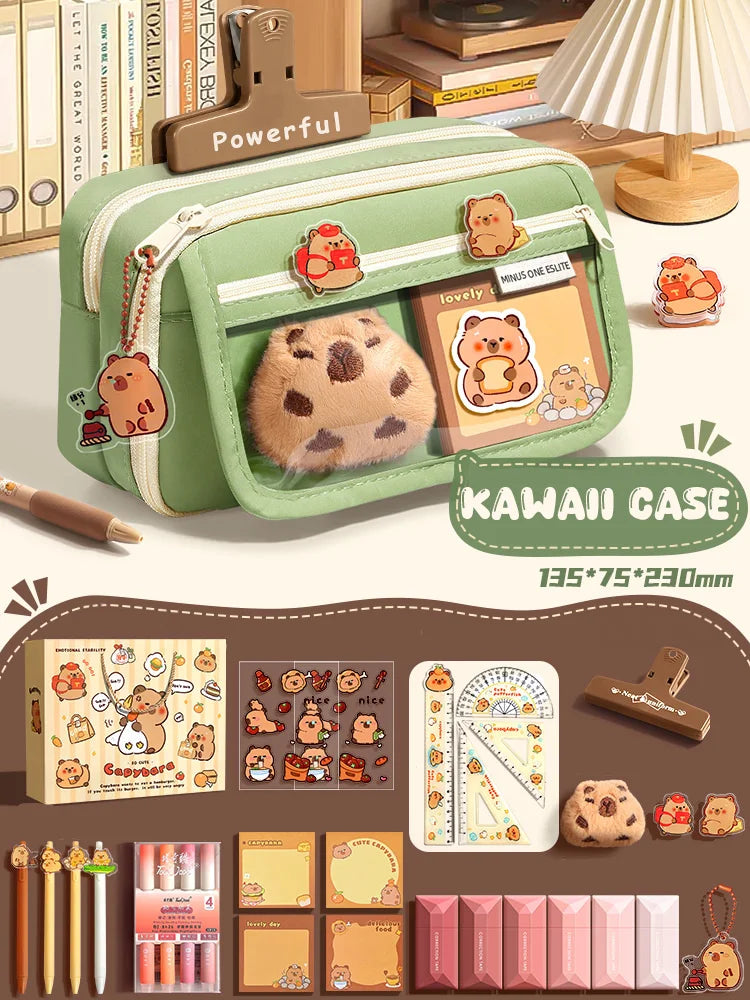 Estojo Escolar Kawaii Grande Capacidade com Zíper