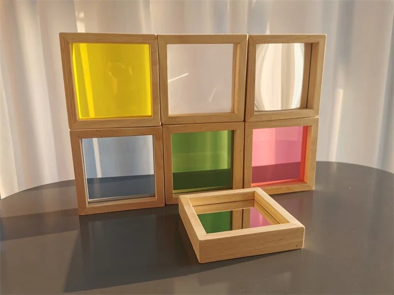 Brinquedo Blocos de Espelho Arco-Íris Montessori em Madeira