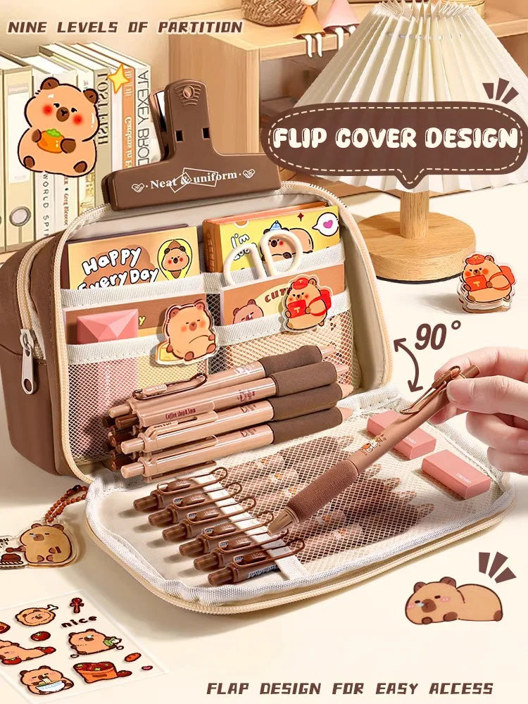 Estojo Escolar Kawaii Grande Capacidade com Zíper