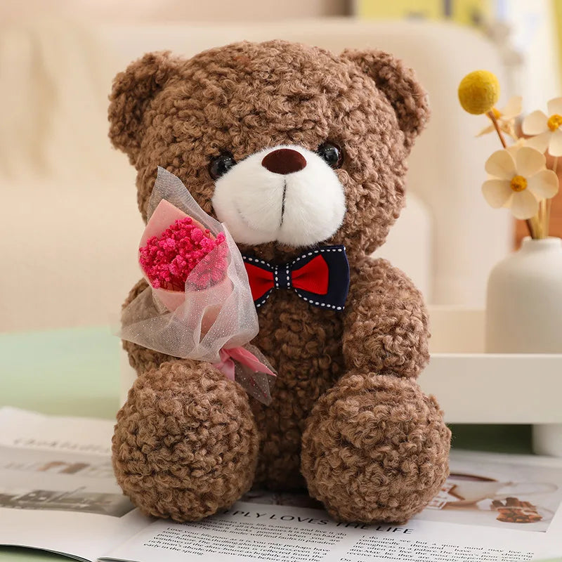 Urso de Pelúcia Kawaii com Bouquet - Presente Perfeito 25cm