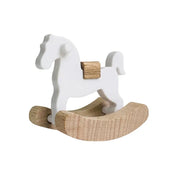 Mini cavalo de madeira brinquedo modelo boneca acessórios decorativos simples pequeno cavalo de madeira balanço casa de bonecas ornamentos decoração para casa