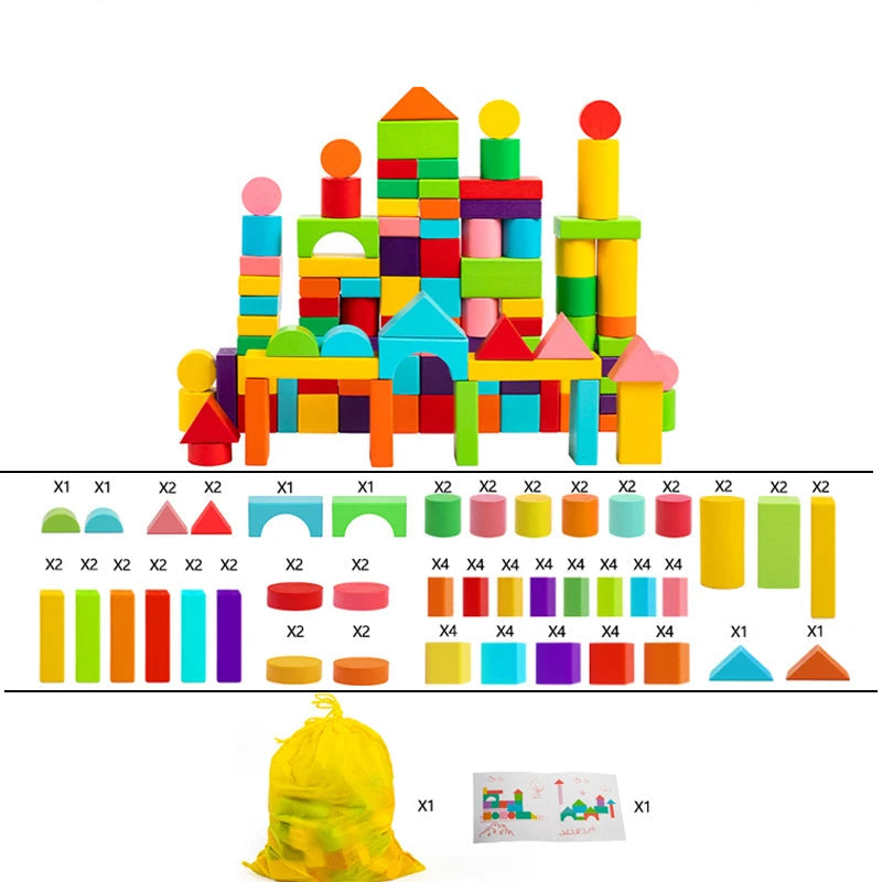 Blocos de Construção de Madeira Educativos - Explore a Criatividade