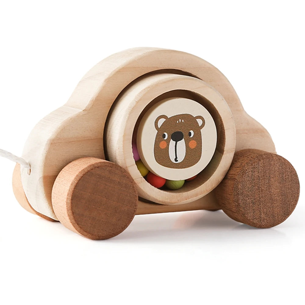 1pc de madeira do bebê montessori brinquedos dos desenhos animados ônibus mordedor faia urso de madeira carro para crianças dentição educacional montessori brinquedos presente