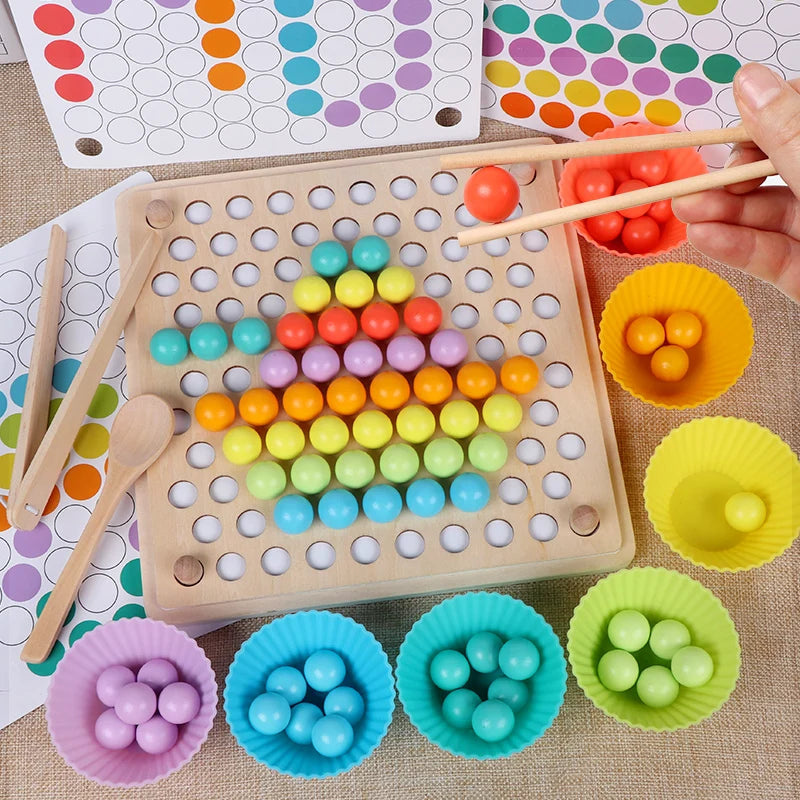 Grânulos de madeira jogo montessori educacional cedo aprender crianças clipe bola quebra-cabeça pré-escolar criança brinquedos crianças para crianças presentes