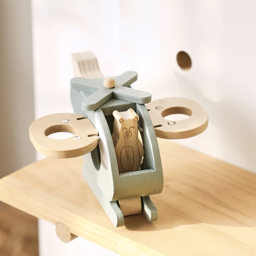 Helicóptero de Brinquedo Montessori de Madeira
