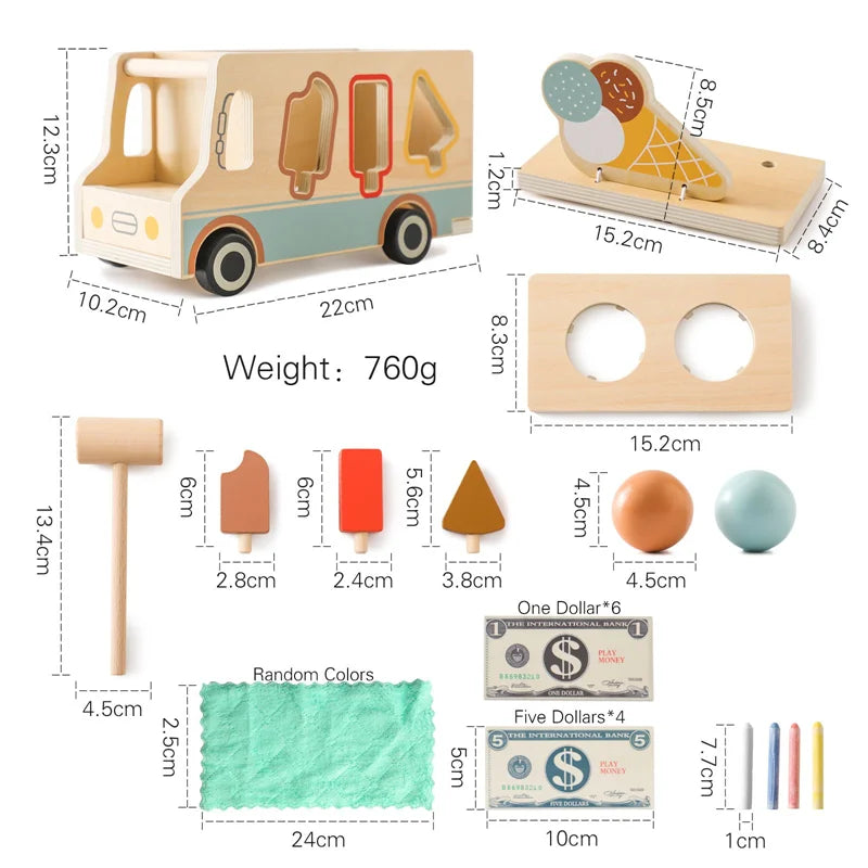 Brinquedos de sorvete de madeira para crianças, Pretend Play Simulation, Cone de sorvete Montessori, Brinquedos de cozinha, Presentes educativos pré-escolares