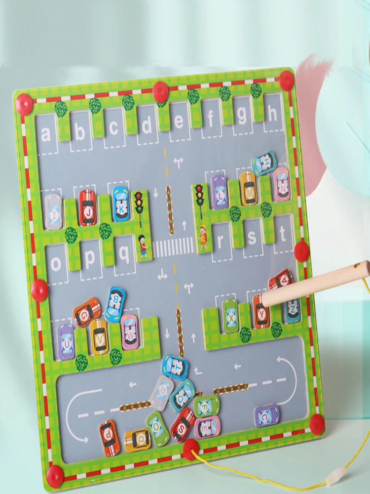Placa magnética do labirinto do alfabeto, brinquedos de aprendizagem e brinquedos de classificação de cores quebra-cabeças coloridos do alfabeto para crianças abc alfabeto ímãs motor fino