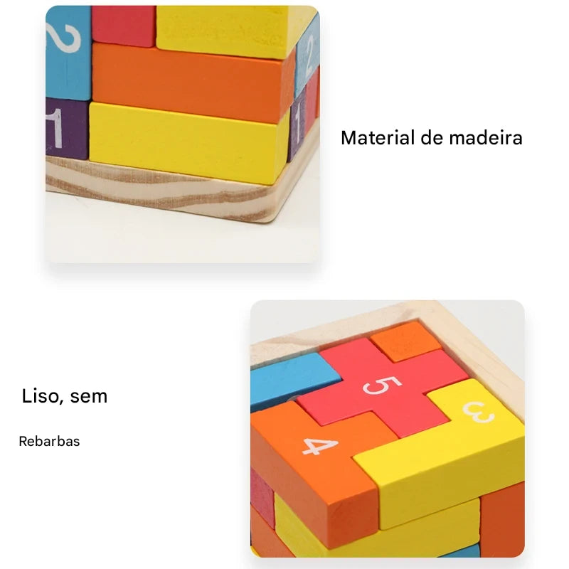 Quebra-cabeça 3D de Blocos de Madeira Coloridos