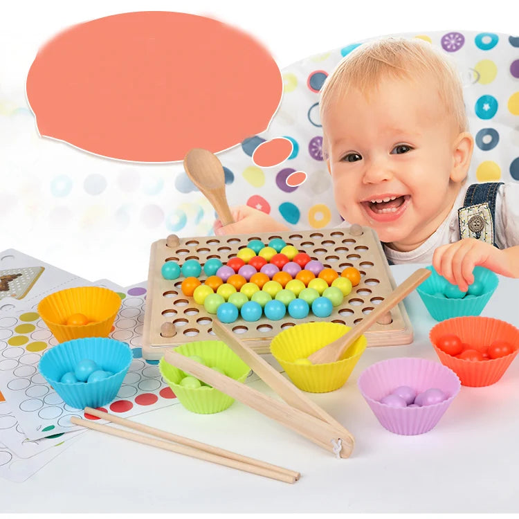 Grânulos de madeira jogo montessori educacional cedo aprender crianças clipe bola quebra-cabeça pré-escolar criança brinquedos crianças para crianças presentes
