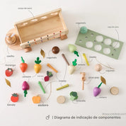 Brinquedo Educativo de Madeira Montessori Cenoura Carrinho de Puxar