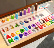 Brinquedo Educativo de Madeira Montessori - Tabuleiro Letras e Números
