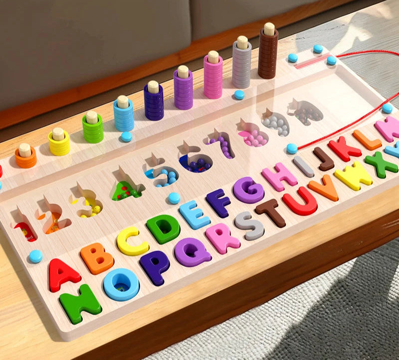 Brinquedo Educativo de Madeira Montessori - Tabuleiro Letras e Números