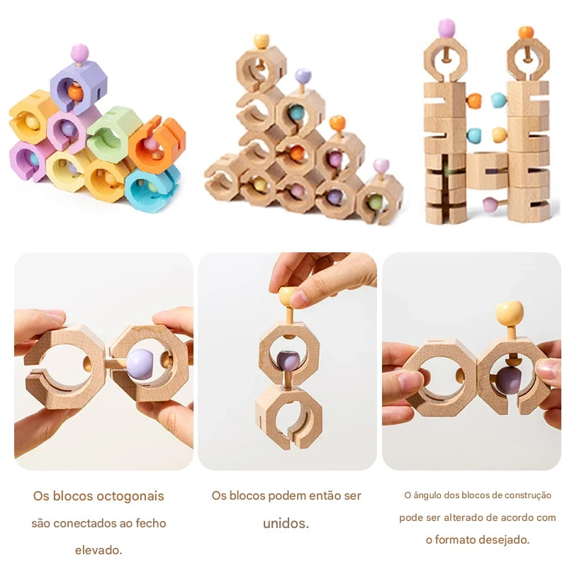 Brinquedo Peças de Montagem - Sensorial Montessori em Madeira