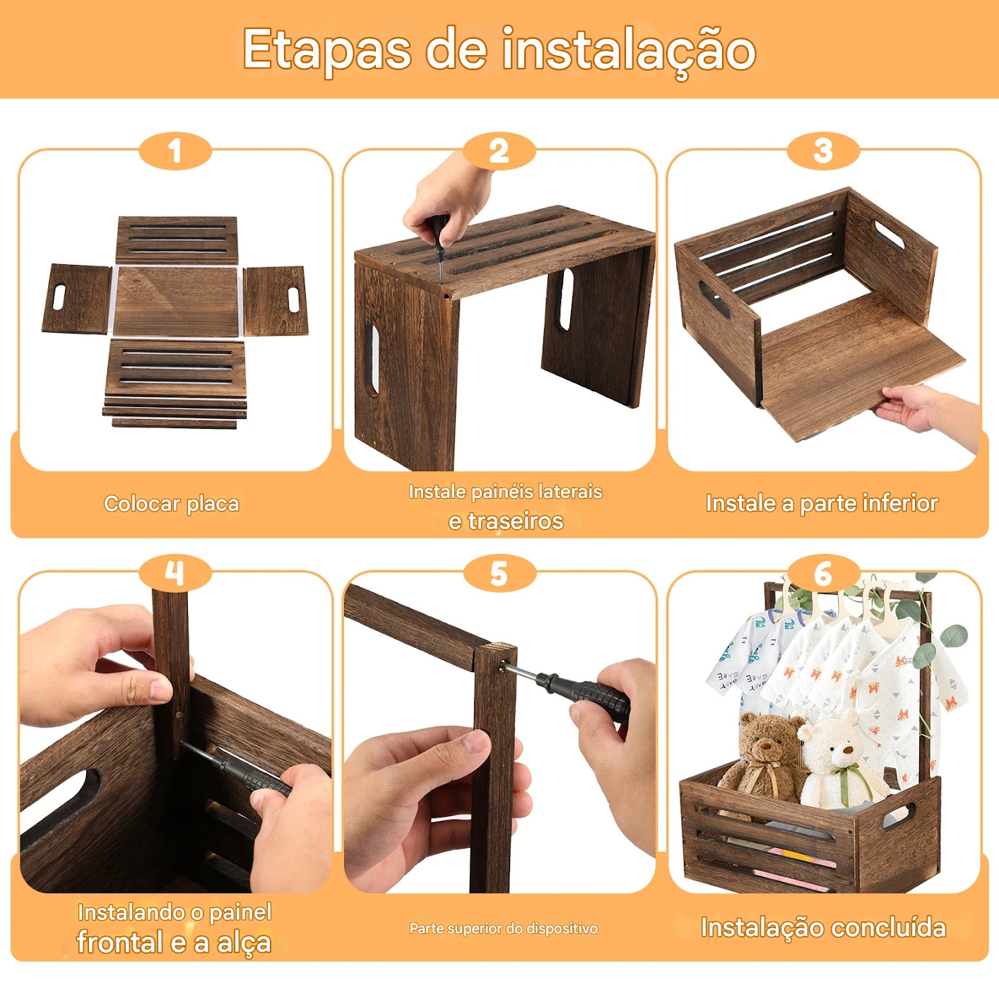 Organizador de Brinquedos em Madeira com Alça Portátil