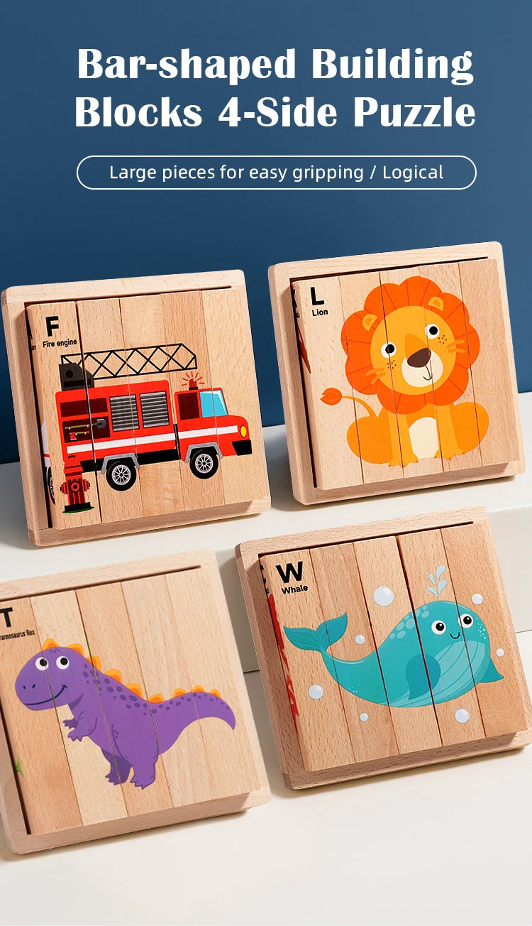 Crianças de madeira animais quebra-cabeça jogo dos desenhos animados tráfego madeira quebra-cabeça brinquedos educativos para crianças presentes educação infantil