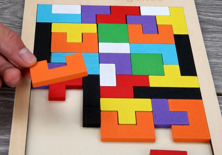 Quebra-Cabeça Tetris de Madeira Educativo Montessori para Crianças
