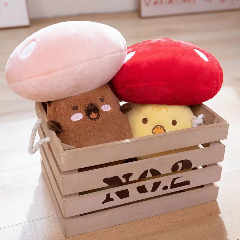 Bonito Kawaii Plush Toy para Decoração de Casa, Almofada Recheada, Cogumelo, Capivara, Pato, Gato, Soft Fill, Presente de Aniversário, Feriado, 32cm