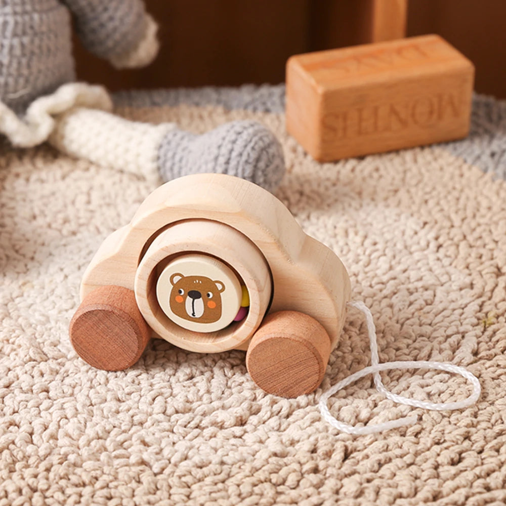1pc de madeira do bebê montessori brinquedos dos desenhos animados ônibus mordedor faia urso de madeira carro para crianças dentição educacional montessori brinquedos presente