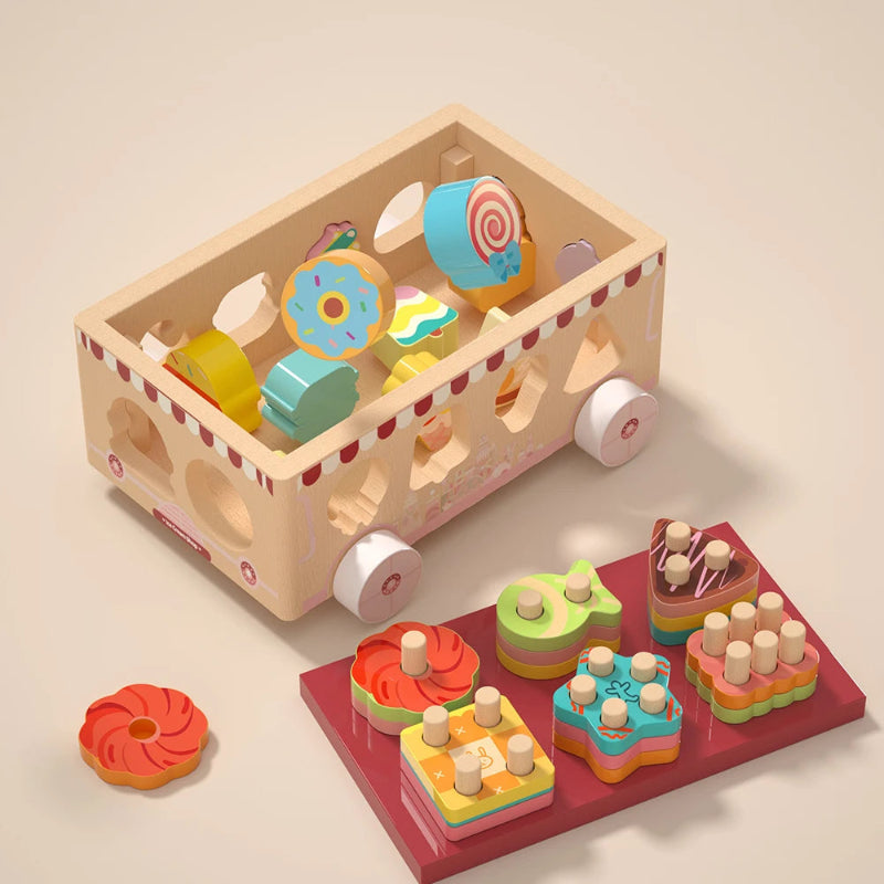 Carrinho de Madeira Infantil Montessori Educacional e Sensorial