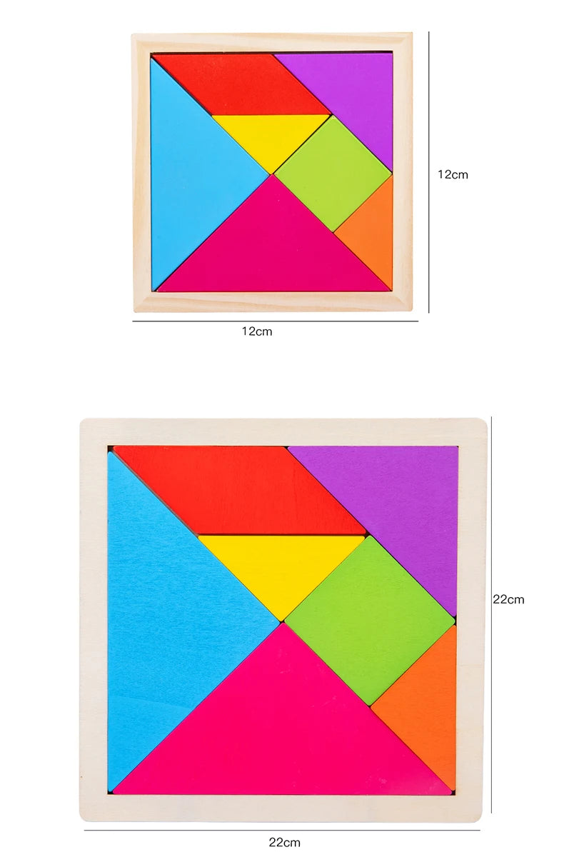 Quebra-Cabeça Tangram Infantil de Madeira Educacional - 7 Peças Coloridas