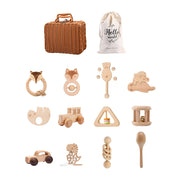 Kit Brinquedos Montessorianos de Madeira para Bebês na Cesta
