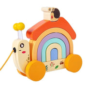 Brinquedo de madeira do carro do caracol para crianças, Jogos Montessori, Desenhos Animados, Educação, Arco-íris, Bebê