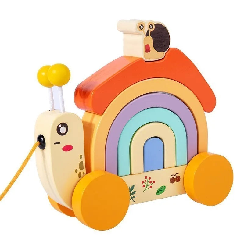 Brinquedo de madeira do carro do caracol para crianças, Jogos Montessori, Desenhos Animados, Educação, Arco-íris, Bebê