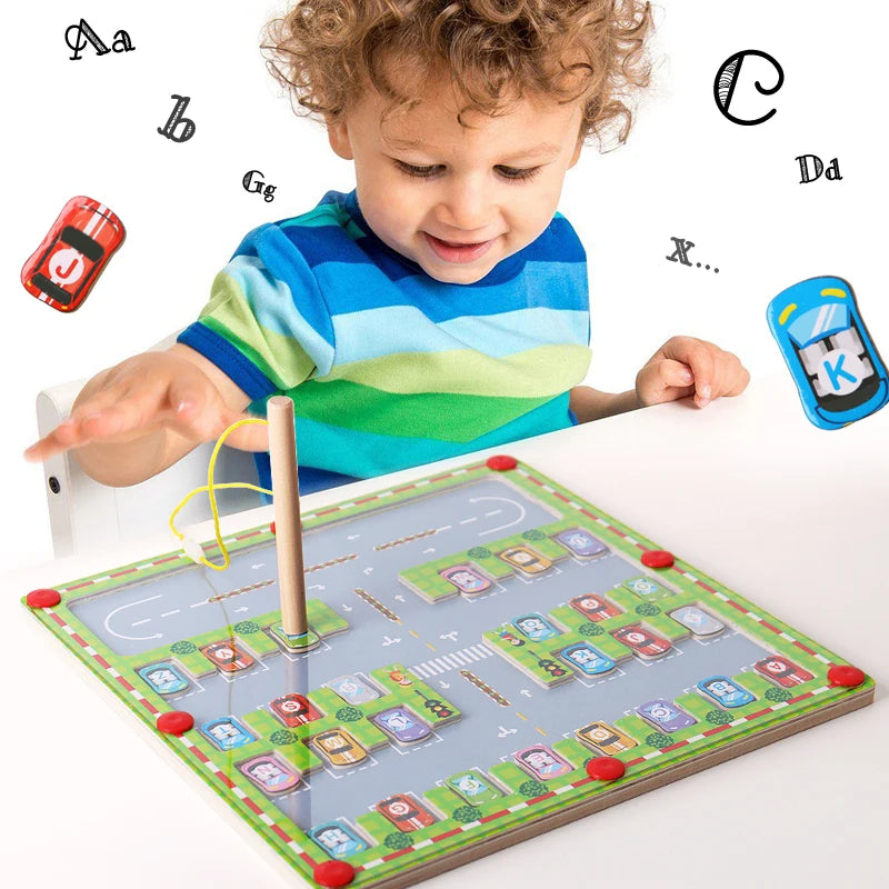 Placa magnética do labirinto do alfabeto, brinquedos de aprendizagem e brinquedos de classificação de cores quebra-cabeças coloridos do alfabeto para crianças abc alfabeto ímãs motor fino