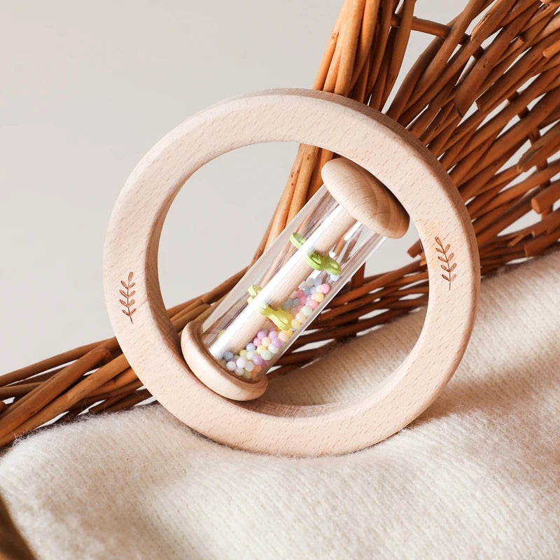 Chocalho Sensorial Montessori Arco-Íris de Madeira