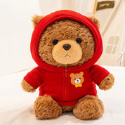 23cm urso de pelúcia brinquedo de pelúcia bonito com capuz suéteres urso boneca de pelúcia jumper urso de pelúcia brinquedos macios decoração para casa aniversário crianças presente