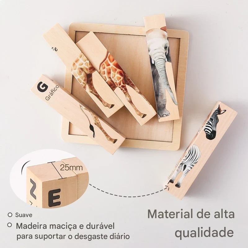 Quebra-Cabeça Montessori de Madeira com Animais da Floresta