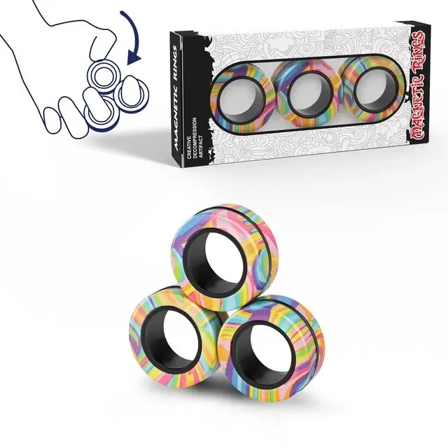 Anéis Magnéticos Fidget - Alívio de Estresse e Ansiedade (3 Peças)