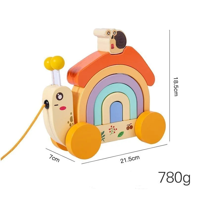 Brinquedo de madeira do carro do caracol para crianças, Jogos Montessori, Desenhos Animados, Educação, Arco-íris, Bebê