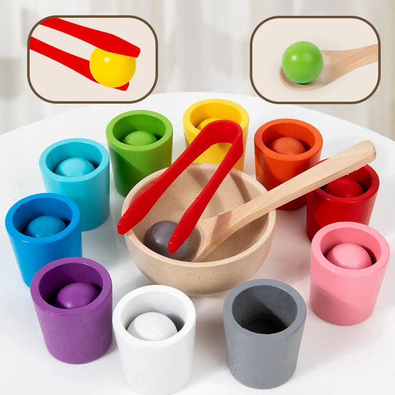 Bolas em copos montessori de madeira cor classificador jogo brinquedos pré-escolar aprendizagem educação brinquedo para criança classificação correspondência contagem