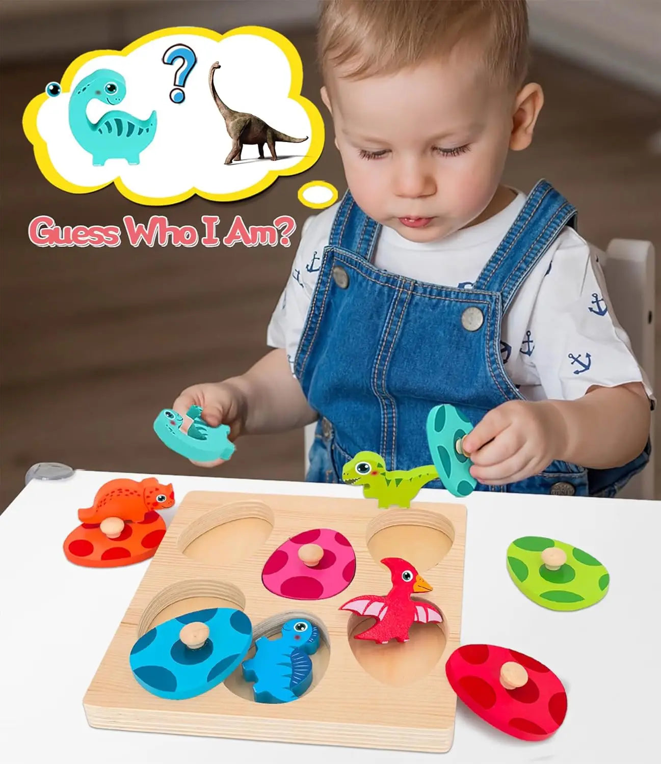 Quebra-Cabeça Infantil de Dinossauro Montessori em Madeira