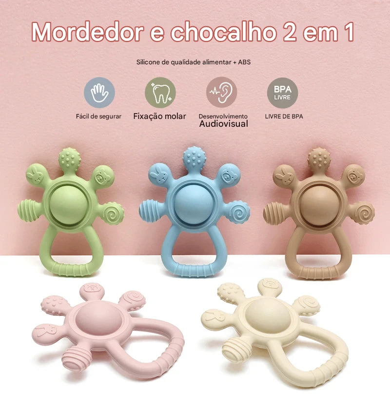 Mordedor Silicone Palm Chocalho para Bebês