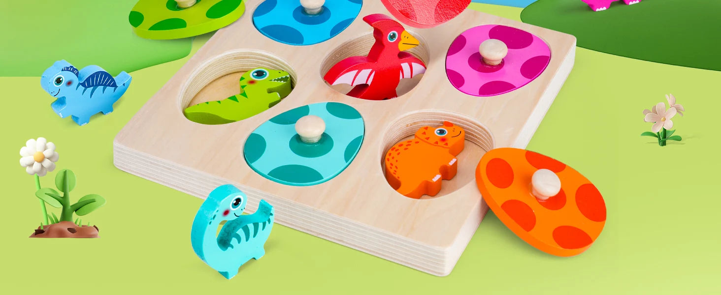 Quebra-Cabeça Infantil de Dinossauro Montessori em Madeira