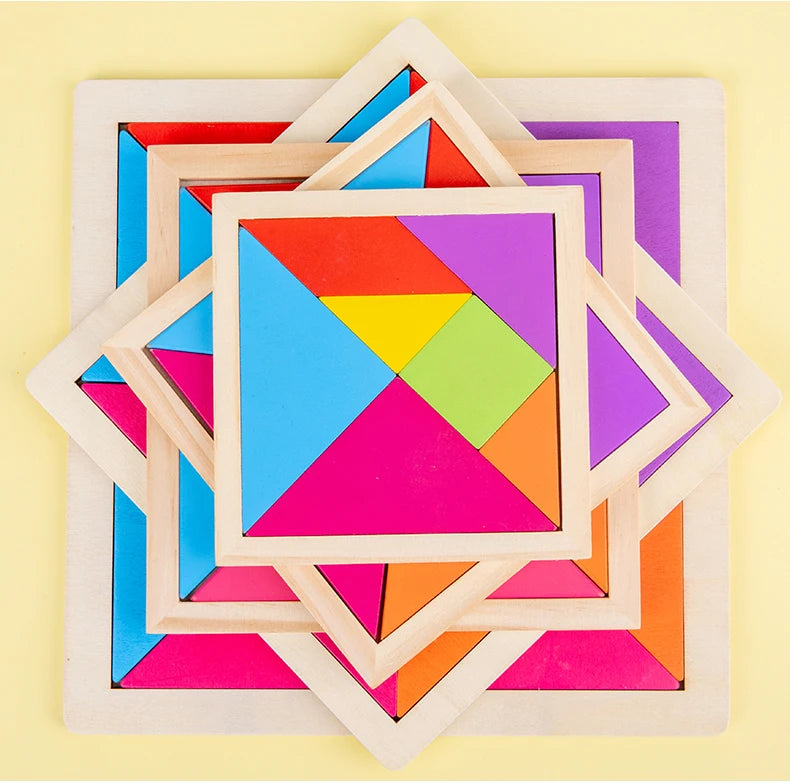 Quebra-Cabeça Tangram Infantil de Madeira Educacional - 7 Peças Coloridas